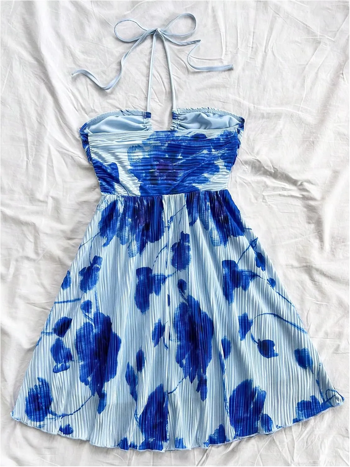 Floerns Women's Tie Dye Sleeveless Halter Dress Milkmaid Flare Hem Boho Dress