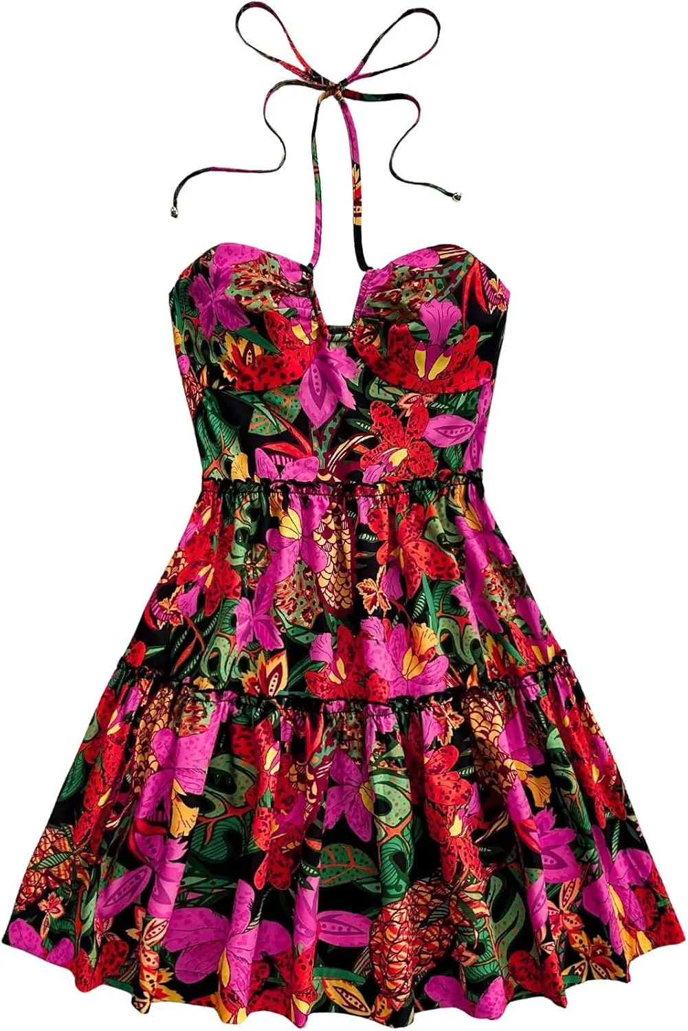 Floerns Women's Tie Dye Sleeveless Halter Dress Milkmaid Flare Hem Boho Dress