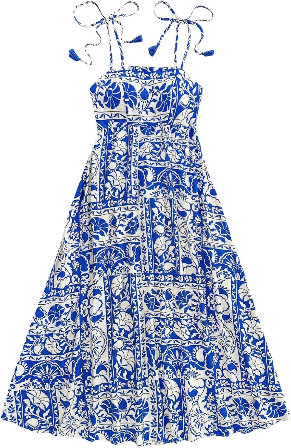 Floerns Women's Tribal Tie Shoulder Cami Dress Sleeveless Boho Flared Long Dresses