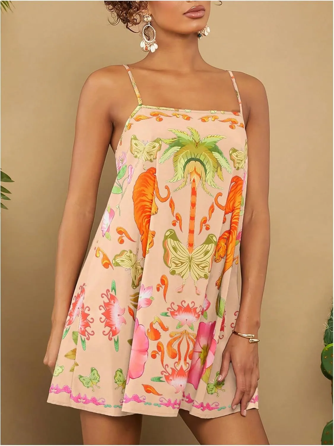 Floerns Women's Tropical Sleeveless Cami Dress Loose Holiday A Line Mini Dresses
