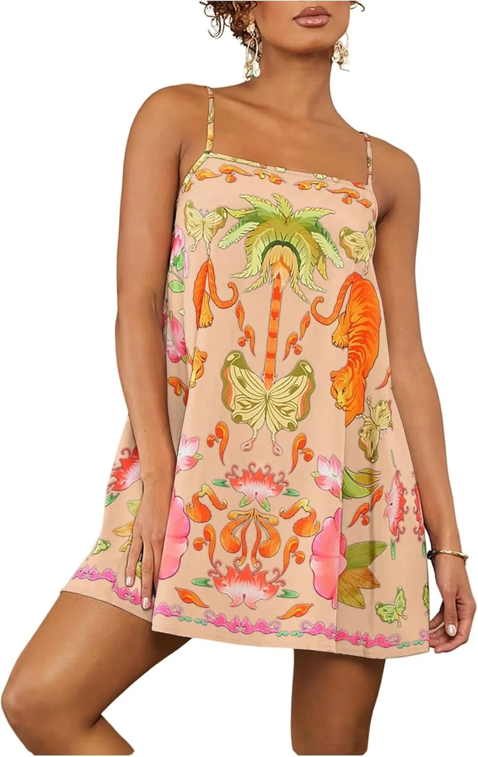 Floerns Women's Tropical Sleeveless Cami Dress Loose Holiday A Line Mini Dresses