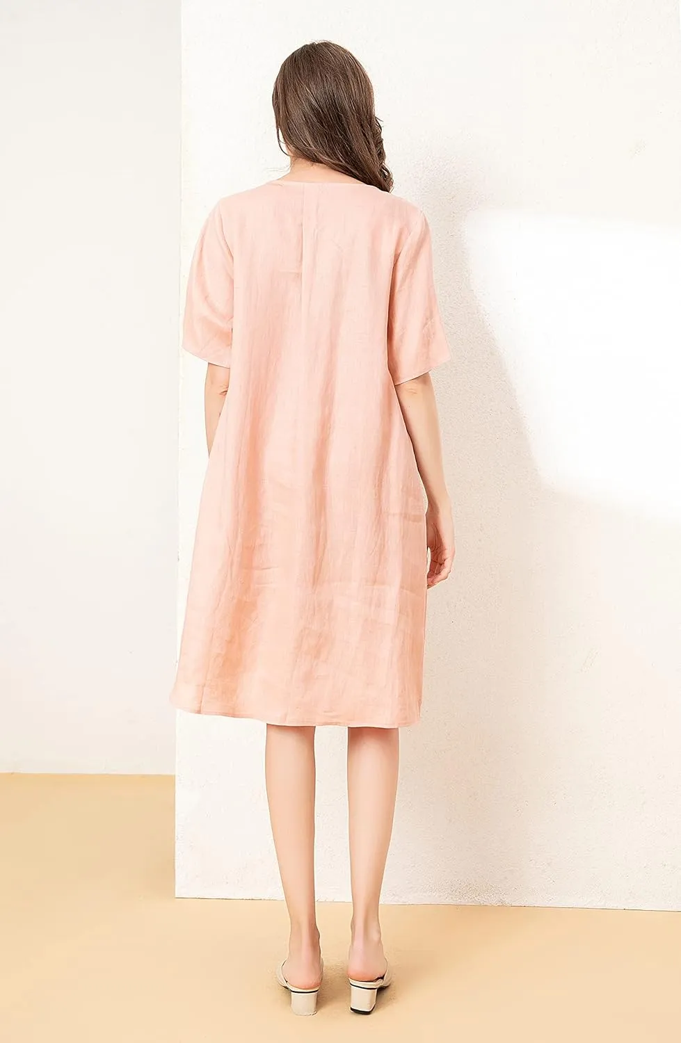 FTCayanz Women's Summer Tunic Dress V Neck Casual Loose Midi Dresses with Pockets
