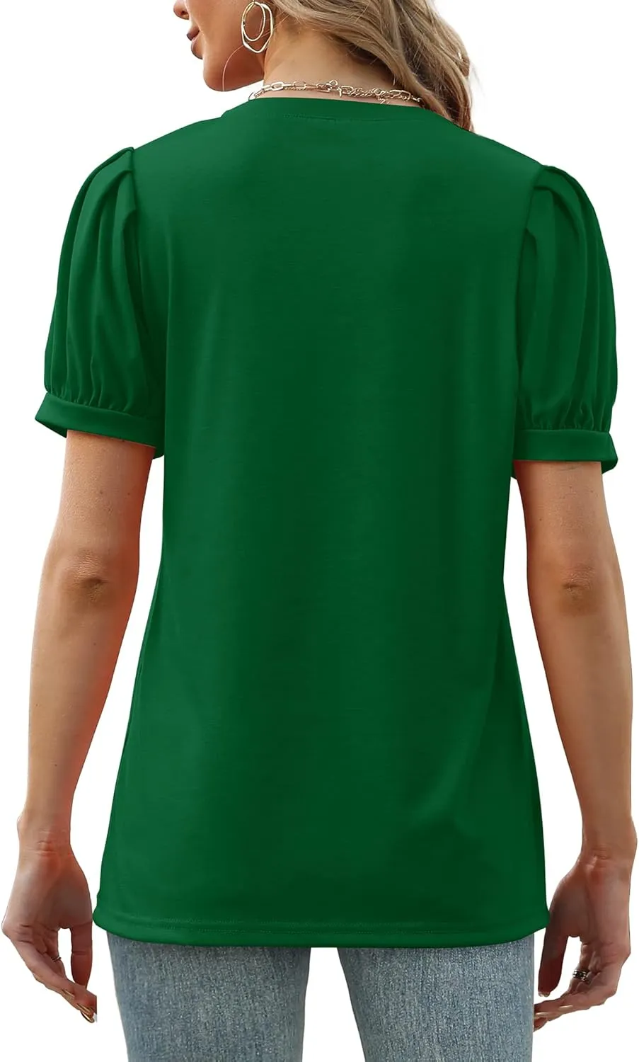 Geifa Womens Summer Tops Puff Short Sleeve V Neck T Shirts Loose Casual Tshirts