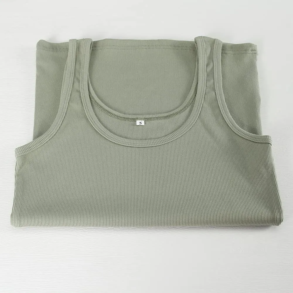 GEMBERA Women's Sleeveless Scoop Neck Ribbed Tank Tops Fitted Basic Cami Tee Shirts