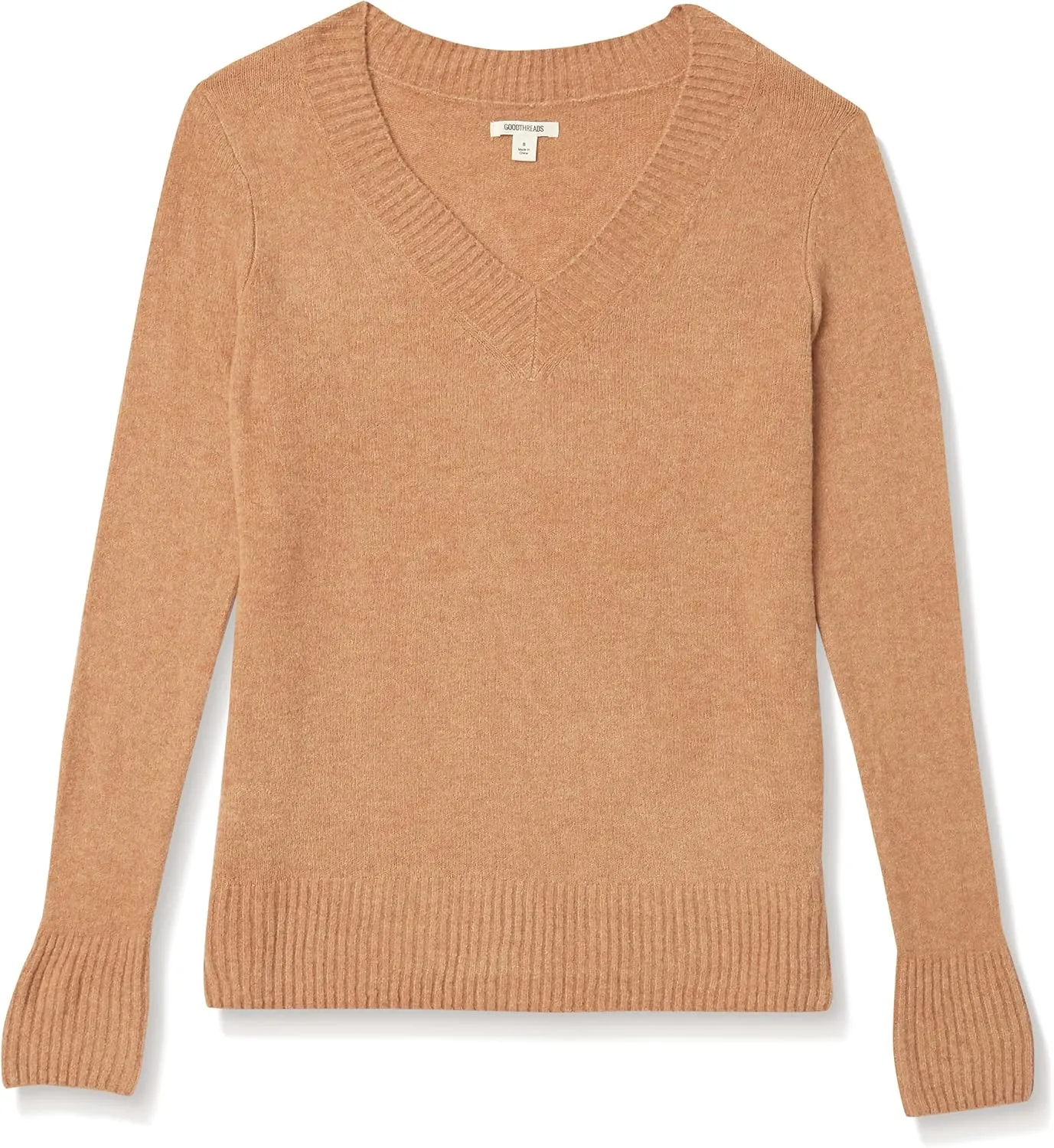 Goodthreads Women's Relaxed-Fit Mid-Gauge Stretch V-Neck Sweater