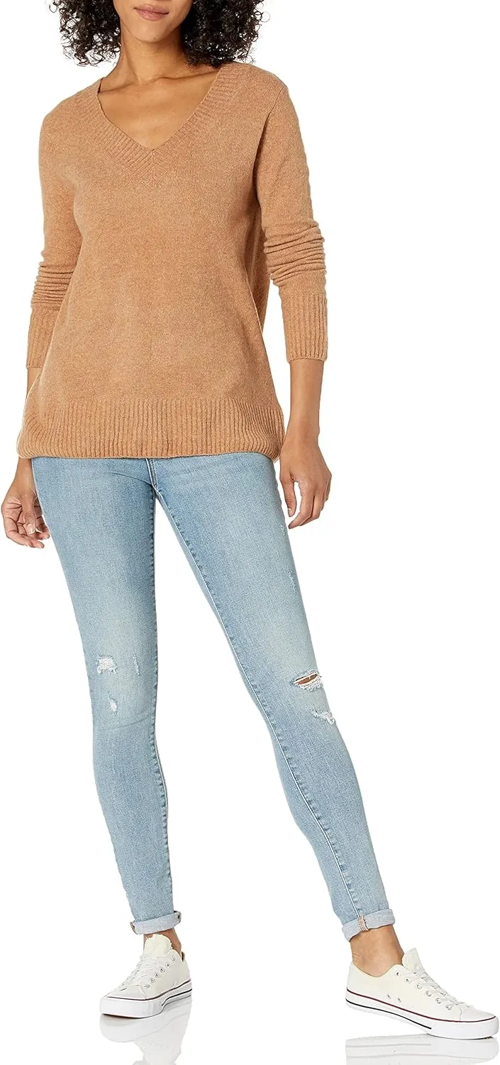 Goodthreads Women's Relaxed-Fit Mid-Gauge Stretch V-Neck Sweater
