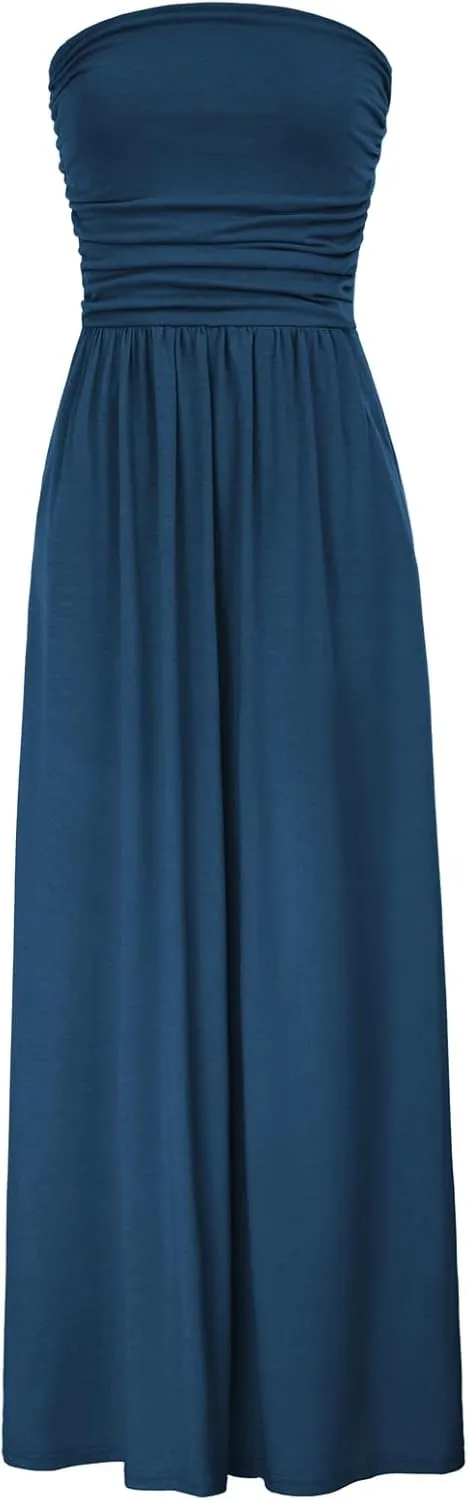 GRACE KARIN Women Strapless Casual Loose Ruched Long Maxi Dress with Pockets
