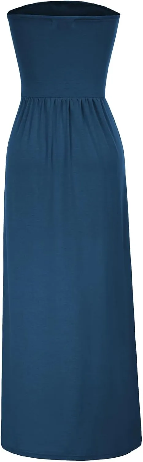 GRACE KARIN Women Strapless Casual Loose Ruched Long Maxi Dress with Pockets