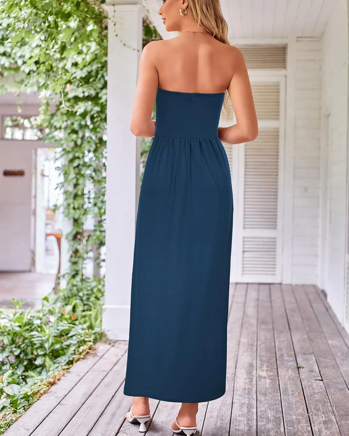 GRACE KARIN Women Strapless Casual Loose Ruched Long Maxi Dress with Pockets
