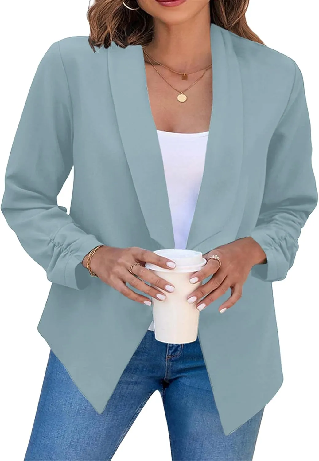 GRASWE Womens Long Sleeve Work Blazers Loose Fit Short Jacket Blazers