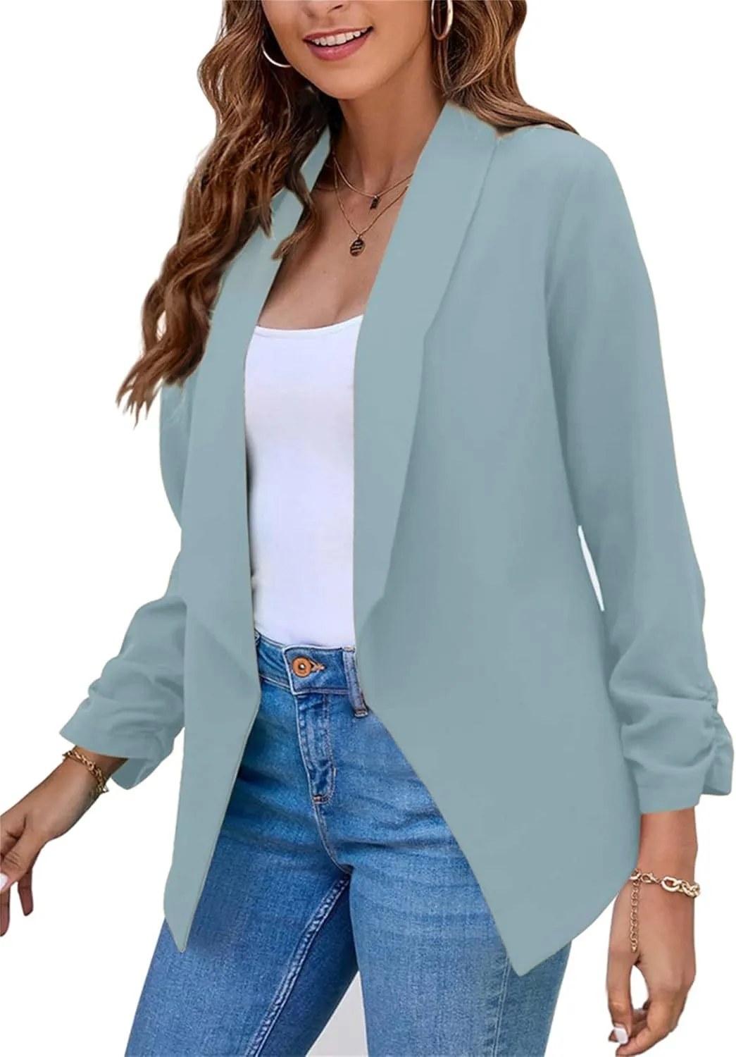 GRASWE Womens Long Sleeve Work Blazers Loose Fit Short Jacket Blazers
