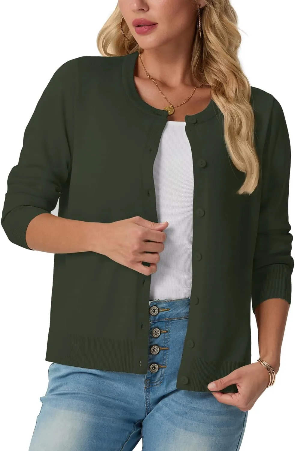 GRECERELLE Women's Long Sleeve Lightweight Crewneck Casual Cardigan Sweater, S-2XL