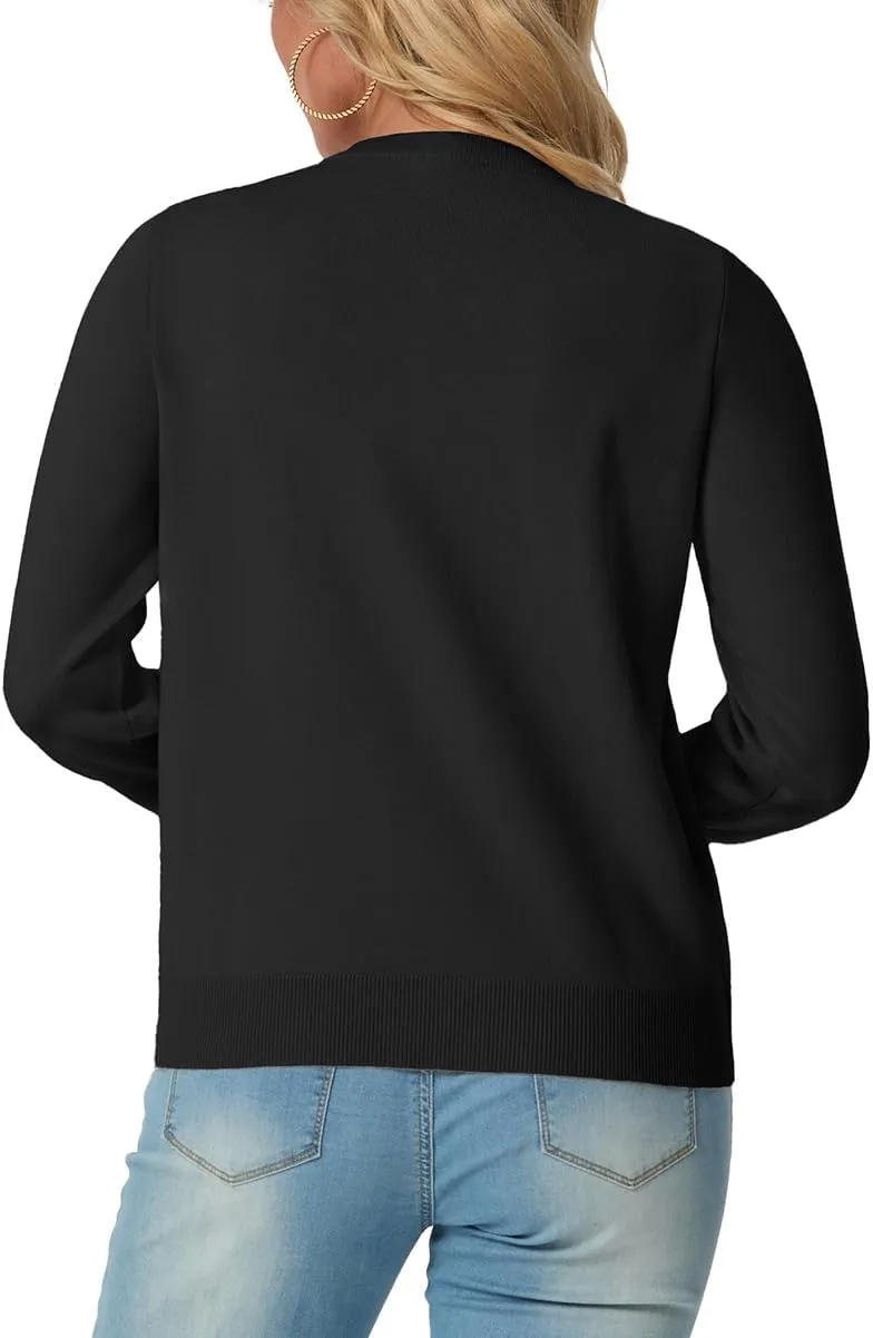 GRECERELLE Women's Long Sleeve Lightweight Crewneck Casual Cardigan Sweater, S-2XL