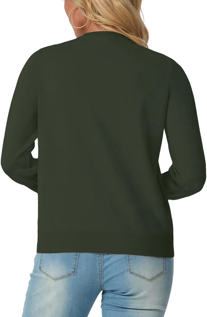GRECERELLE Women's Long Sleeve Lightweight Crewneck Casual Cardigan Sweater, S-2XL