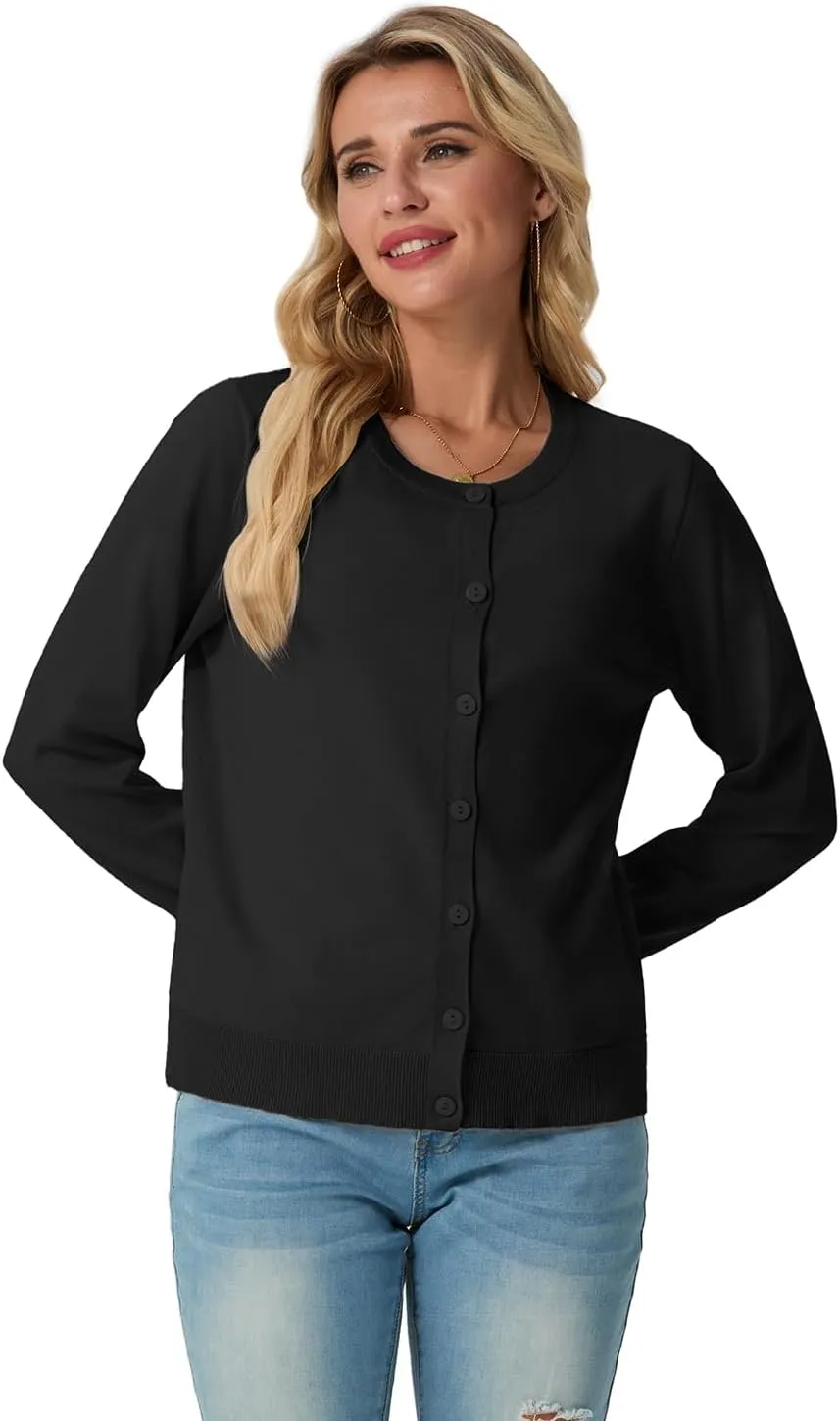 GRECERELLE Women's Long Sleeve Lightweight Crewneck Casual Cardigan Sweater, S-2XL