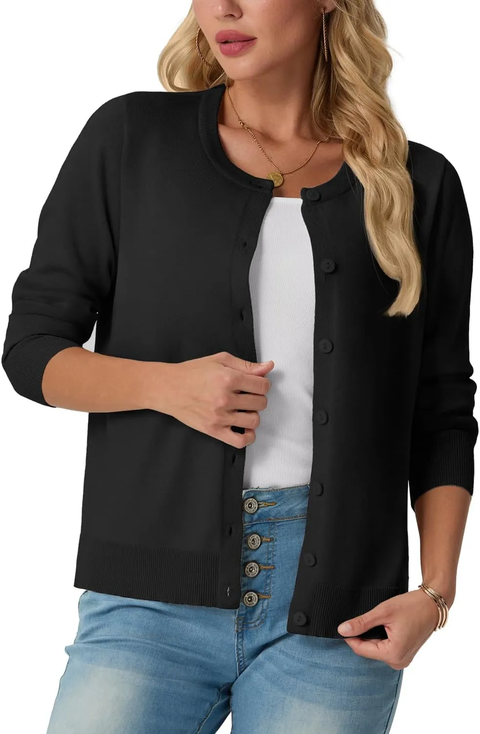 GRECERELLE Women's Long Sleeve Lightweight Crewneck Casual Cardigan Sweater, S-2XL
