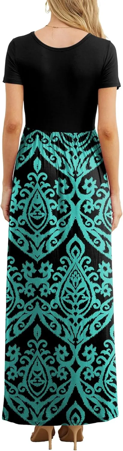 GRECERELLE Women's Short Sleeve Maxi Dresses Casual Long Dresses with Pockets
