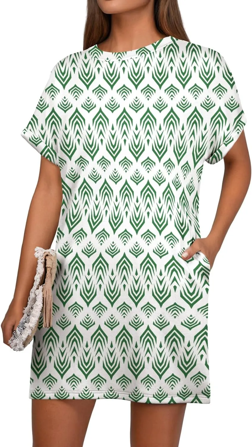GRECERELLE Women's Summer Casual Fashion Mid Thigh Short T Shirt Dress with Pockets 2025, S-2XL