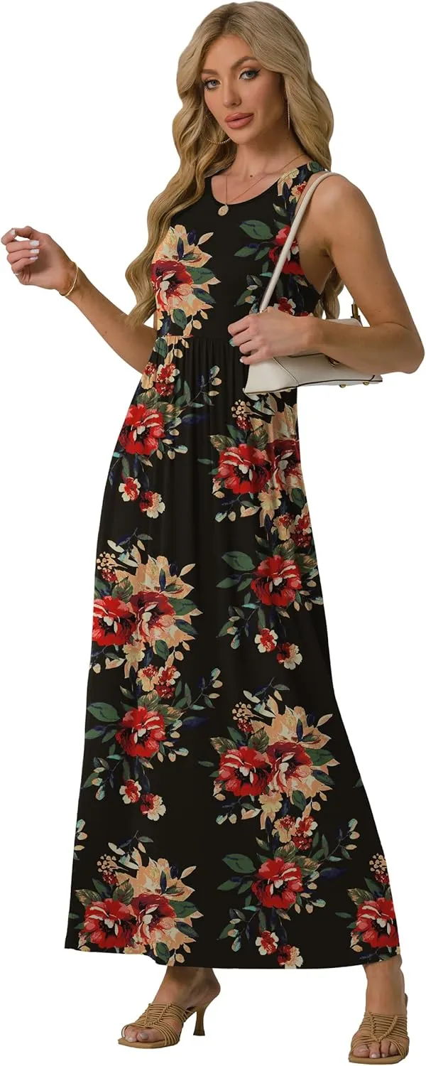 GRECERELLE Women's Summer Sleeveless Casual Long Tank Maxi Dress with Pockets (XS-3XL)