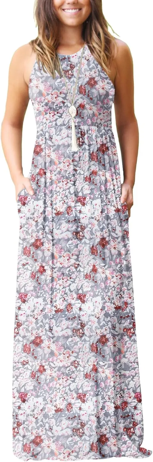 GRECERELLE Women's Summer Sleeveless Casual Long Tank Maxi Dress with Pockets (XS-3XL)