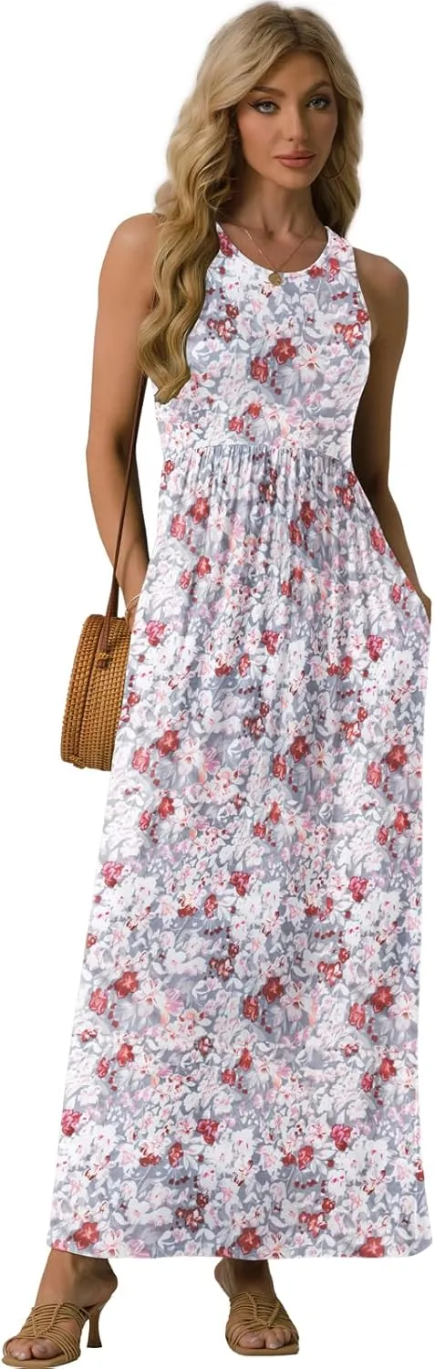 GRECERELLE Women's Summer Sleeveless Casual Long Tank Maxi Dress with Pockets (XS-3XL)