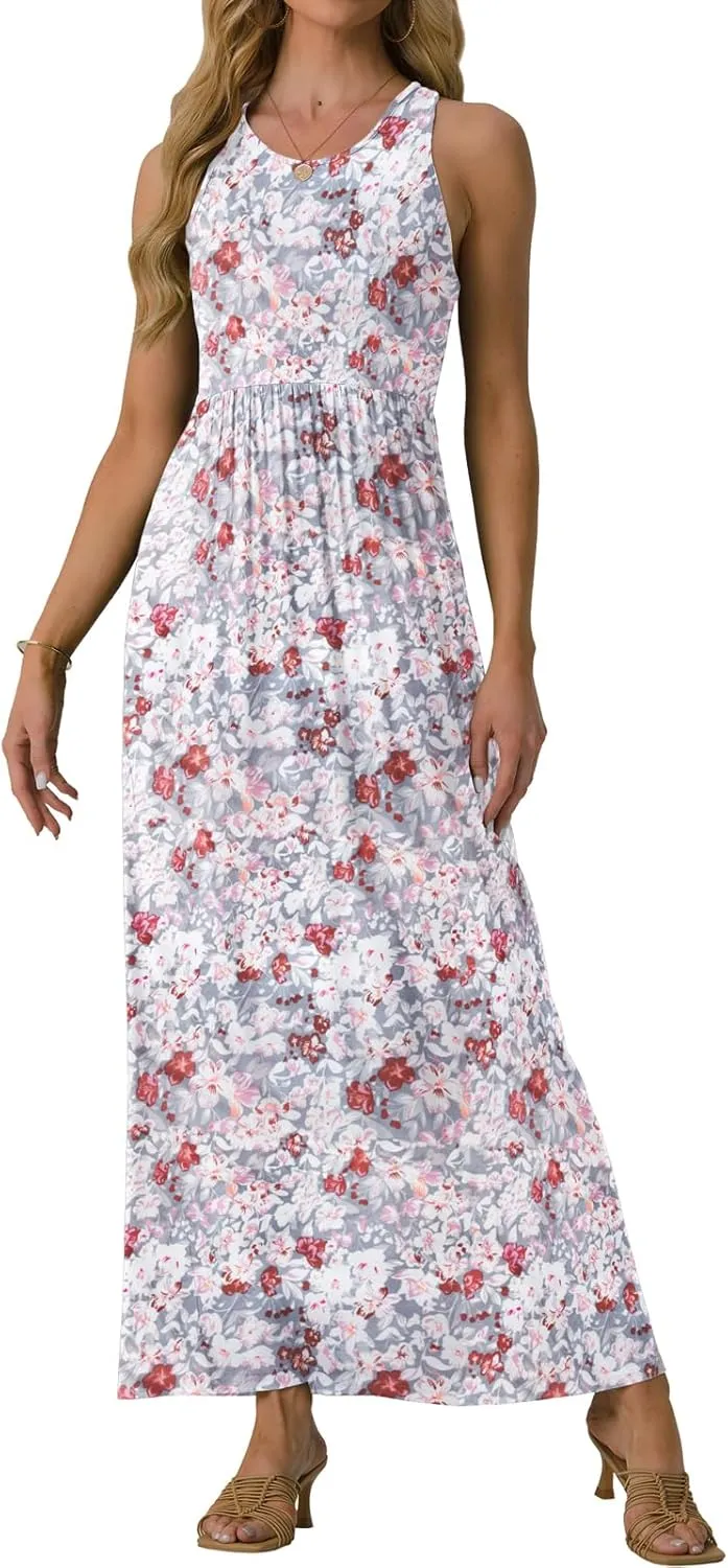 GRECERELLE Women's Summer Sleeveless Casual Long Tank Maxi Dress with Pockets (XS-3XL)