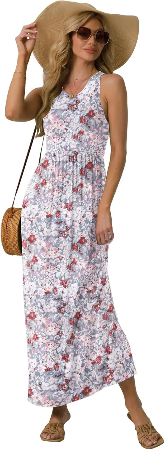 GRECERELLE Women's Summer Sleeveless Casual Long Tank Maxi Dress with Pockets (XS-3XL)