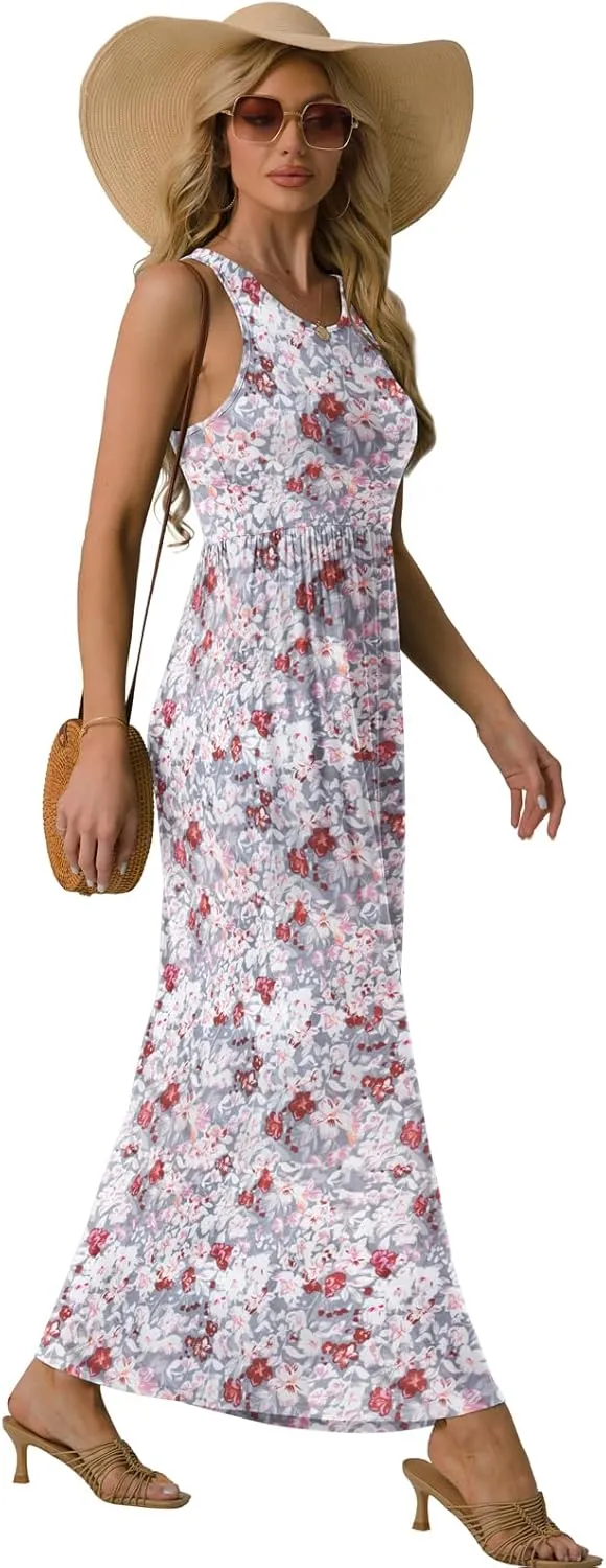 GRECERELLE Women's Summer Sleeveless Casual Long Tank Maxi Dress with Pockets (XS-3XL)
