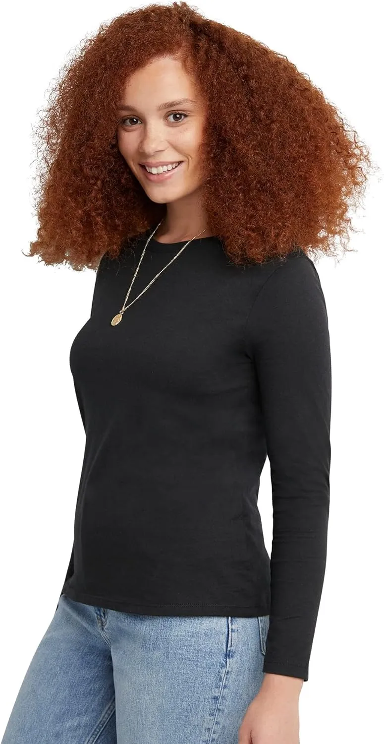 Hanes Women's Long Sleeve Cotton T-Shirt, Lightweight Crewneck Tee for Women, Modern Fit