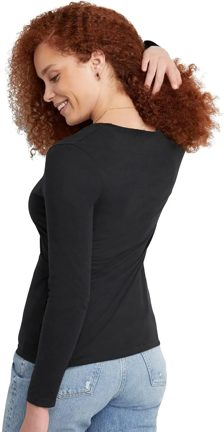 Hanes Women's Long Sleeve Cotton T-Shirt, Lightweight Crewneck Tee for Women, Modern Fit