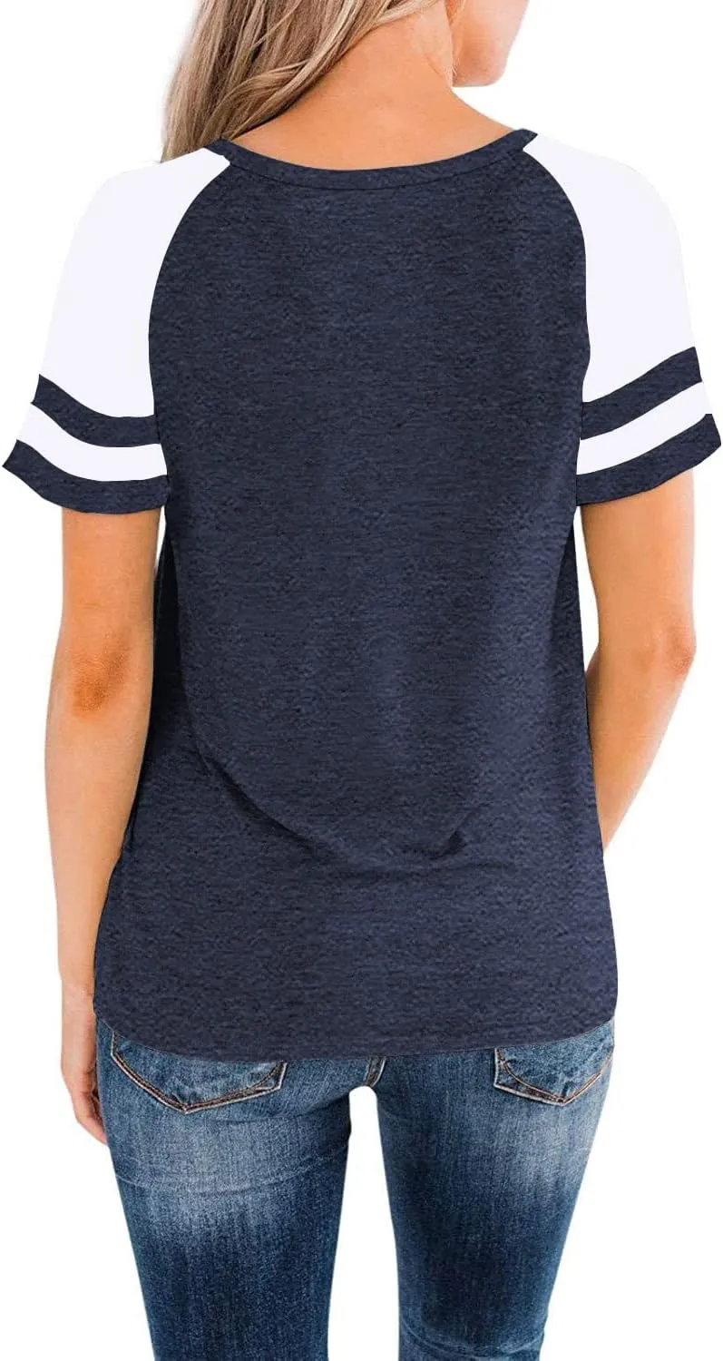 Heymiss Womens Shirts Casual Tunic Tops Color Block Crewneck Summer Loose Fitting Workout Tee Shirts