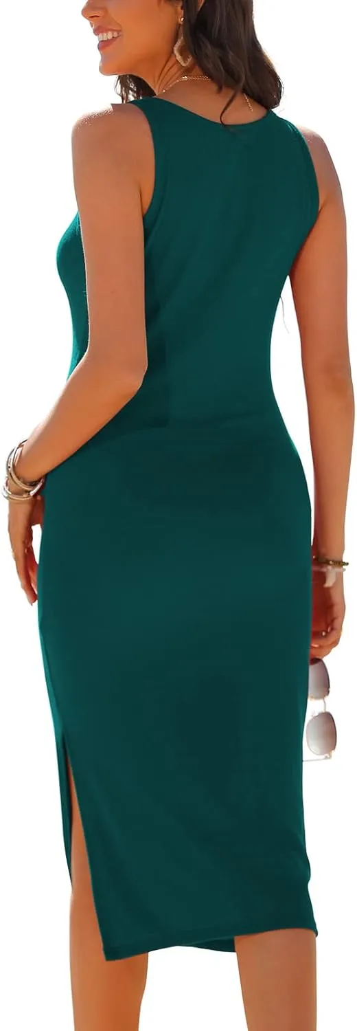 HWOKEFEIYU Women's 2025 Midi Dresses Casual Sleeveless Ribbed Tank Dress