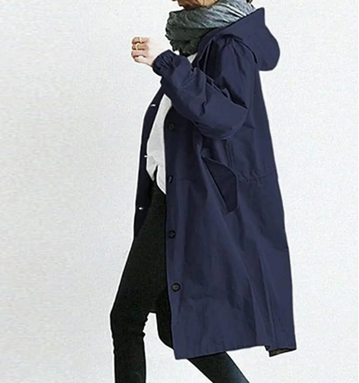 HXHYQKP Womens Trench Coat Waterproof Women's Trench Jackets Rain Jacket Hooded Oversized Elegant Windbreaker Coat Outwear