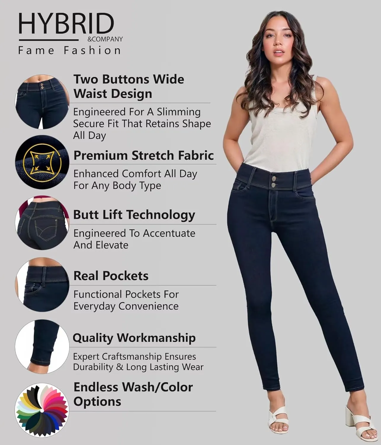 Hybrid & Company Women's Butt Lift V2 Super Comfy Stretch Denim Skinny Jeans