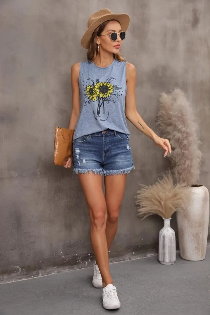 IRISGOD Womens Tank Tops Loose Fit Summer Cute Graphic Sleeveless Shirts Workout Basic Tunic