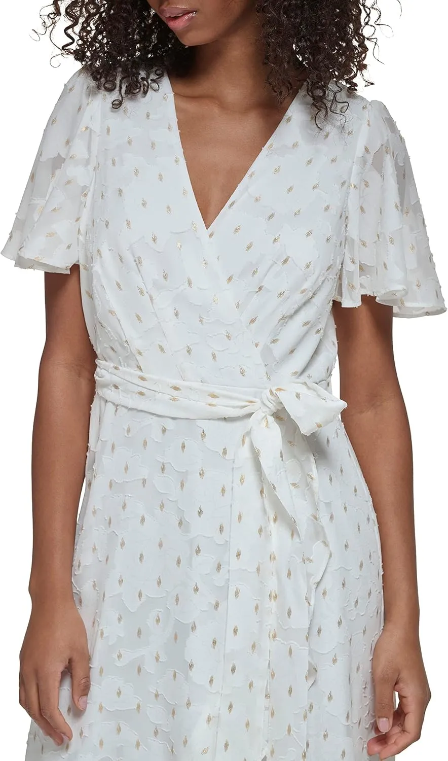 Jessica Howard Women's Wrap Chiffon Midi Dress ?C Short Sleeve Clip Dot Print
