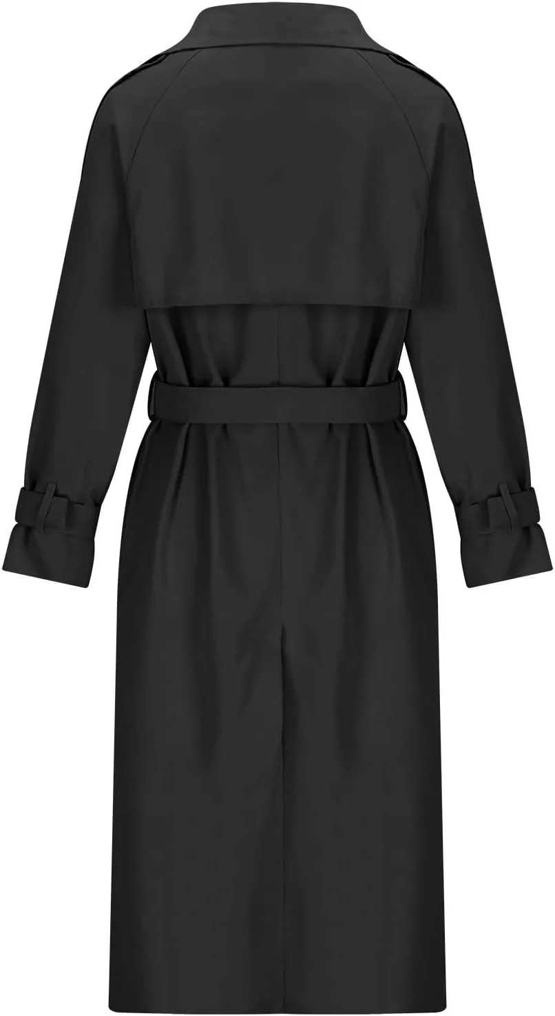 JOAU Womens Long Trench Coat Double Breasted Notched Lapel Windproof Overcoat with Belt Casual Lightweight Pockets Jackets