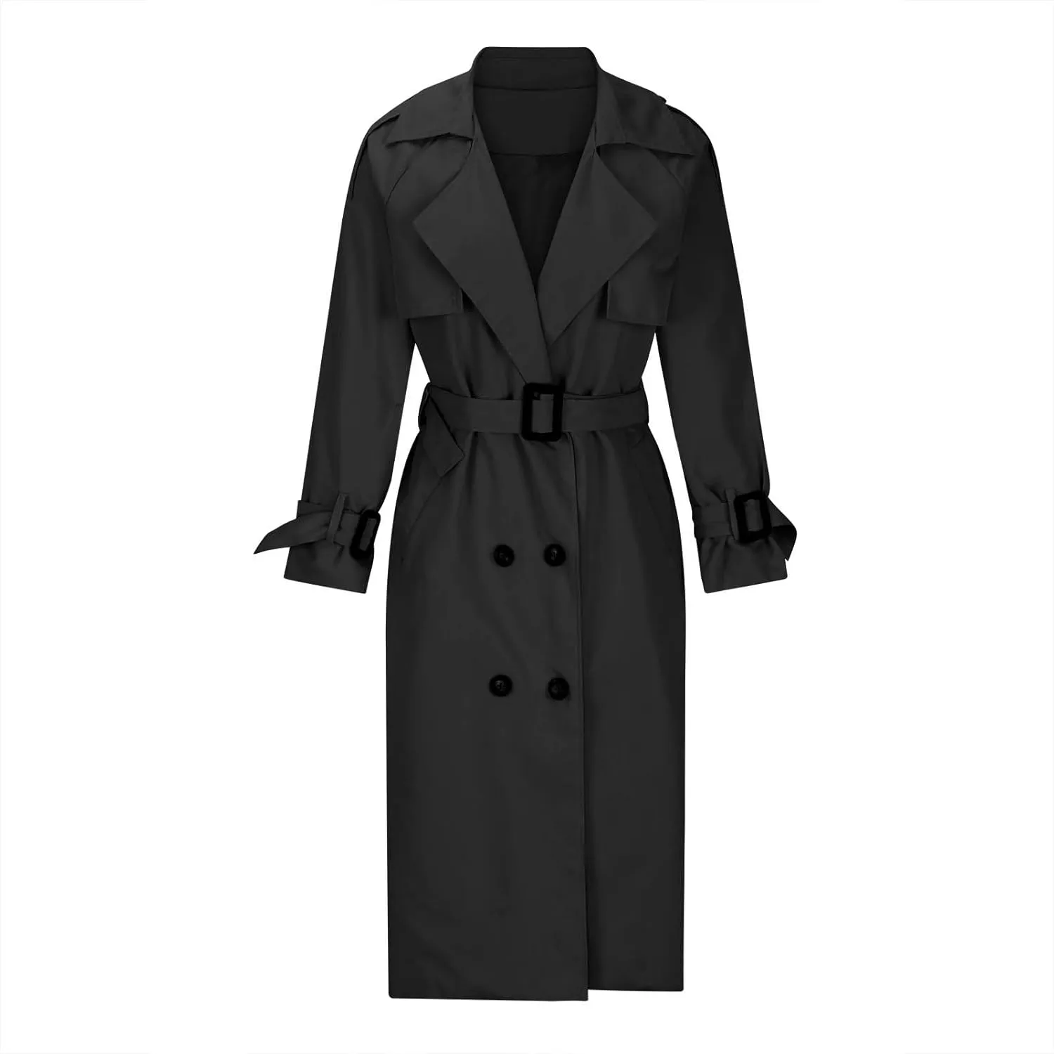 JOAU Womens Long Trench Coat Double Breasted Notched Lapel Windproof Overcoat with Belt Casual Lightweight Pockets Jackets