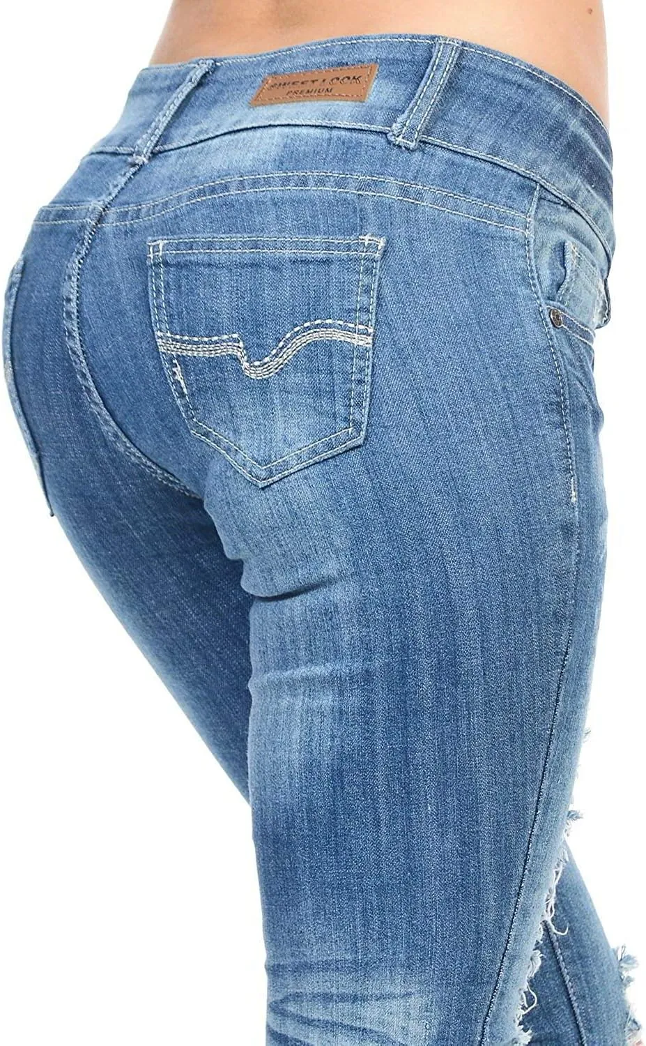 Juniors Women's Blue Jean Denim Stretch Skinny Ripped Distressed Jeans Pants