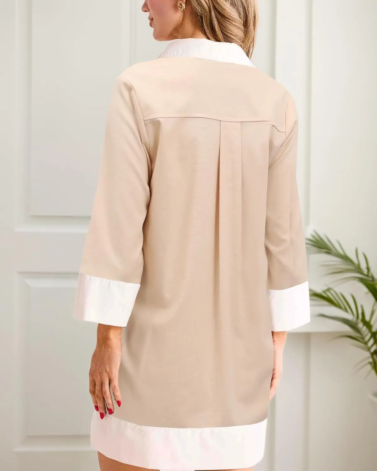 Kedera Women Botton Shirt Dress V Neck Short Sleeves Summer Linen Shift Tunic Dress with Pockets
