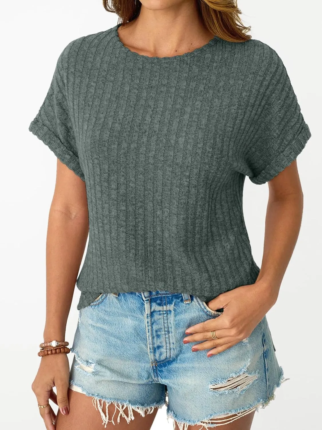 LILLUSORY Women Short Sleeve T Shirt Summer Sweater Dressy Casual Blouse Business Top Work Clothing