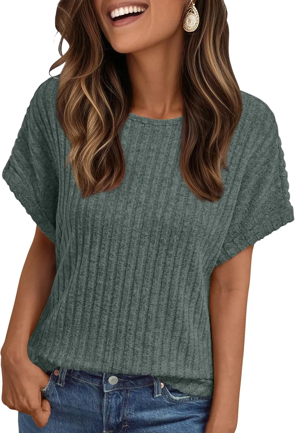 LILLUSORY Women Short Sleeve T Shirt Summer Sweater Dressy Casual Blouse Business Top Work Clothing