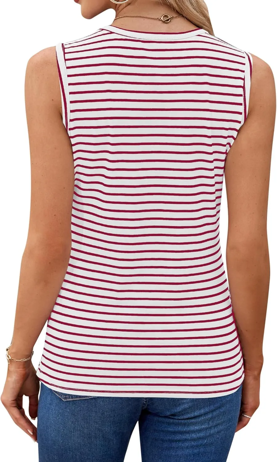 LilyCoco Women's Striped Tank Tops Sleeveless Color Block Loose Fit T Shirts
