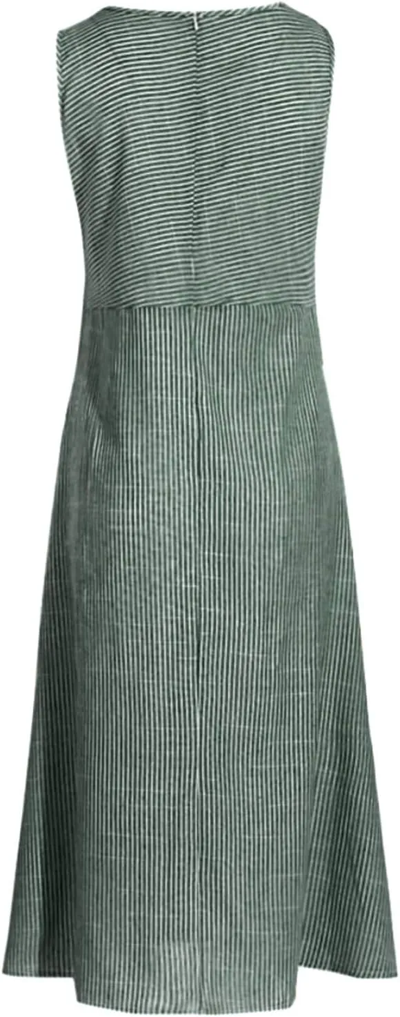 Linen Dress for Women Summer Sleeveless Solid Casual Baggy Flowy Maxi Dresses with Pockets