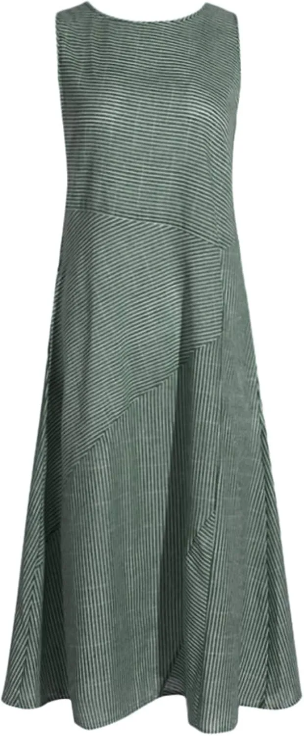 Linen Dress for Women Summer Sleeveless Solid Casual Baggy Flowy Maxi Dresses with Pockets
