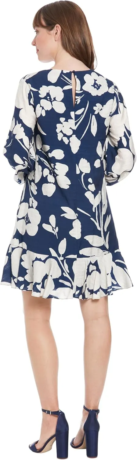 London Times Women's V-Neck High Low Bishop Flounce Shift