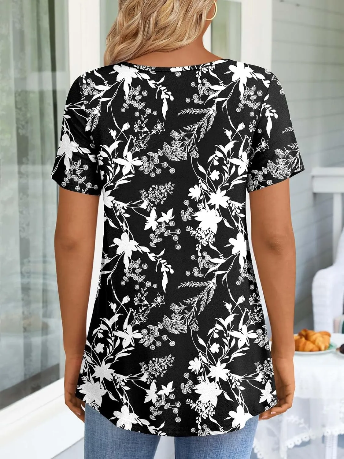 LONGYUAN Womens Tunic Tops 2025 Short Sleeve Shirts Summer Casual Tee Comfy Blouses S-4XL