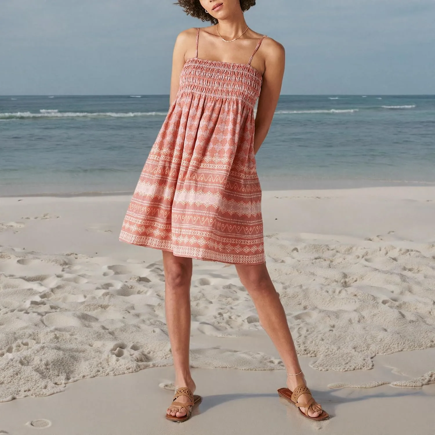 Lucky Brand Women's Printed Smocked Mini Dress