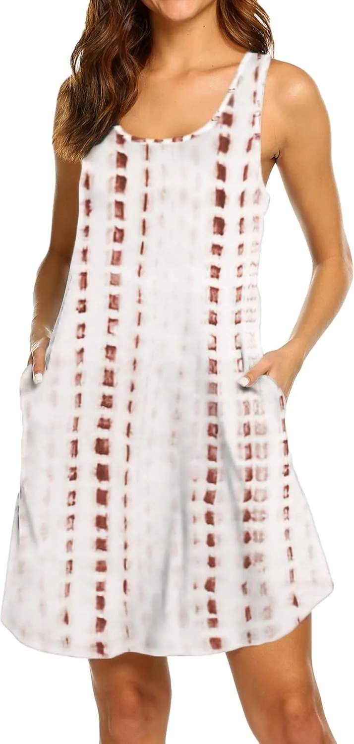 LuckyMore Womens Casual Scoop Neck Sleeveless Racerback Tunic Dress with Pockets