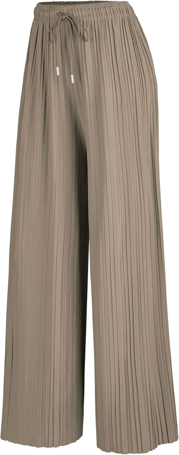 Made By Johnny Women's Pleated Wide Leg Palazzo Pants with Drawstring